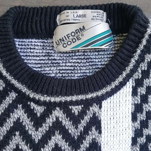Vintage 80s 90s Uniform Code Geometric Abstract Sweater Men's Size Large - Picture 4 of 6